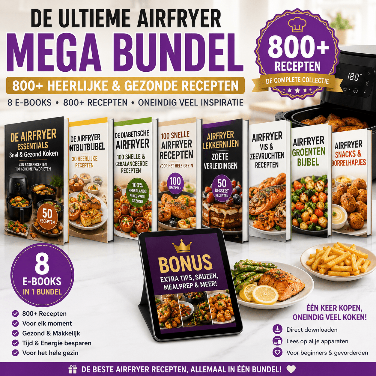 De Complete Airfryer Bibliotheek 12 Ebook +800 recepten